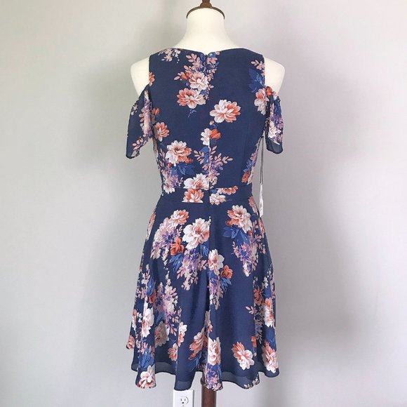 Ali & Jay Los Angeles Anthro Blue Floral Cutout Cold Shoulder Chiffon Mini Dress - Picture 9 of 16
